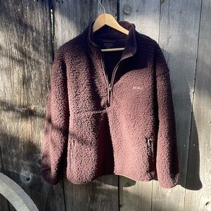 SKIMS Sherpa Fleece Teddy Pullover 1/2 zip with pockets brown